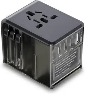 Weltenweiter-Reisedaadapter GaN 65 W Schnelles Wandladegerät 2 Typ C und 1 USB universeller Reise-Stecker UK Japan China EU transparent