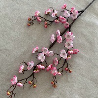 Nini Standard Fleurs artificielles en soie à 3 branches, motif fleur de prunier, pour décoration de mariage, Noël et Nouvel An - Style peinture à l'huile moderne, effet brûlé