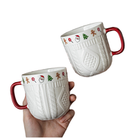 Tasses à café en céramique pour couple, motif pull de Noël rouge en relief, paire assortie, cadeau pour la Saint-Valentin, le Nouvel An et les fêtes