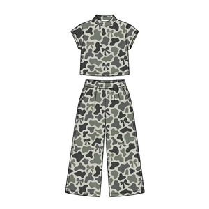 Conjunto de Ropa Casual de Boutique para Niñas, Personalizable, con Estampado de Camuflaje y Lazo, Top de Manga Corta y Pantalones Anchos de 2 Piezas - Product Image 3