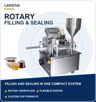 Machine de remplissage et de scellage pneumatique à table rotative Langtai pour contenants en plastique, bouteilles, pots, cosmétiques, lotions, étiquetage alimentaire et feuilles métalliques