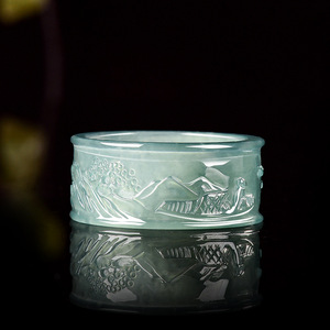Anello in Giada Naturale Tiba <span class=keywords><strong>di</strong></span> Grado Blu Acqua, Tipo Ghiaccio, per Coppie, Unisex, dal Design Personalizzato - Product Image 2