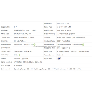 NL8060BC21-11C หน้าจอ8.4นิ้ว800*600จอแสดงผล LCD NL8060BC21-11C แผง LCD - Product Image 3