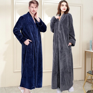 Peignoir de <span class=keywords><strong>nuit</strong></span> en flanelle <span class=keywords><strong>pour</strong></span> couple, automne-hiver, <span class=keywords><strong>pour</strong></span> <span class=keywords><strong>homme</strong></span> et <span class=keywords><strong>femme</strong></span>, grande taille, en polaire corail, avec fermeture éclair, robe de pyjama thermique, ODM Front - Product Image 4