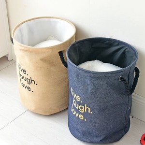 Large Laundry Basket with Durable Leather Handle, Waterproof Round Cotton Linen Collapsible Storage Bag