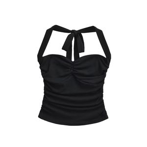 Hauts décontractés pour femmes, coupe ajustée, respirants, col cœur, dos nu, style vintage - Product Image 3