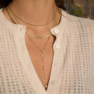 Collana con Pendente a Goccia di Diamanti, Placcata in Oro 18K, Acciaio Inossidabile con Zirconia, Elegante Catena Stratificata per Donne - Product Image 4