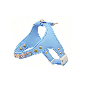 Zenos Luxury Crystal Rhinestone Leather Dog Harness & Leash Set for Small Dogs, Bling Vest Harness for Maltese <b>Puppy</b> - Product Image 4
