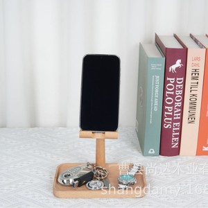 Wooden minimalist lazy phone holder, desktop <b>stand</b>, <b>tablet</b> holder, solid wood rotatable phone and key storage rack - Product Image 2