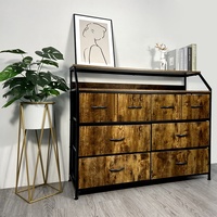 Organisateur de tiroirs antiques, commode à cadre métallique, avec boîtes en tissu et tiroirs de rangement pour nappe en bois