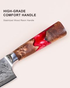 TUO <span class=keywords><strong>Kitchen</strong></span> <span class=keywords><strong>Pro</strong></span> Chef AUS-10 japonais Damas acier 45 couches 7 pouces couteau Santoku avec résine + manche en bois - Product Image 4