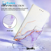 Étui portefeuille en cuir PU avec design marbré iExplore Flip Cover pour 17Promax Galaxy s25 A06 A16 A36 A56 M35 M55 Vivo Y77 Tecno Spark 8