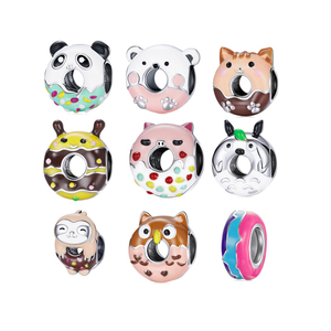 Qings 925 Perak Murni Indah Enamel Hewan Panda Beruang <span class=keywords><strong>Kitty</strong></span> Kucing Lebah Piglet Chinchilla Sloth Burung Hantu Donat Liontin Enamel