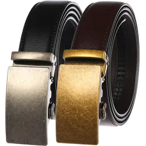 Wholesale Automatic Buckle Ratchet Custom Cowhide Genuine Leather Belt men's belt
