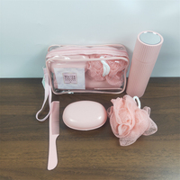 Kit de toilette de voyage portable multifonctionnel : boîte à savon, porte-brosse à dents, ensemble de boules de bain avec trousse de maquillage transparente pour les voyages d'affaires