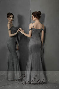 Ruolai خمر السباغيتي حزام حورية البحر كريب حزب حفلة موسيقية فساتين السهرة النساء - Product Image 6