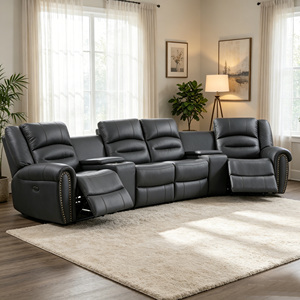 Ensemble de canapés inclinables de <span class=keywords><strong>cinéma</strong></span> contemporains en cuir véritable de luxe, sectionnel électrique, mobilier de <span class=keywords><strong>cinéma</strong></span> maison - Product Image 1