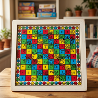 NE KLS1 Juego 2 en 1 de Ludo y Serpientes y Escaleras de Madera Hecho a Mano, Tablero de Doble Cara Multicolor, Hecho en Punjab, Personalizable