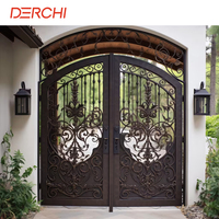 DERCHI Elegantes Puertas de Vidrio y Acero de Estilo Francés, Diseño de Puertas y Ventanas de Vidrio Arqueadas, Puertas Exteriores