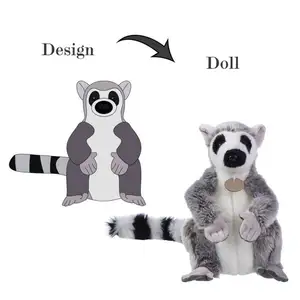 OEM personalizar brinquedos de pelúcia lemur realista, lemur de cauda grande e olhos grandes, macaco de animais selvagens, brinquedo de pelúcia