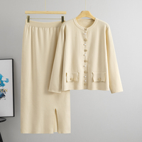 Ensemble deux pièces élégant pour femme, automne-hiver, coupe ample, cardigan à manches longues avec boutons et jupe midi fendue en tricot