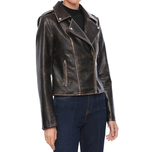 Fabricante de Chaquetas de Cuero Personalizadas, Chaqueta de Cuero Vintage de Lujo con Cierre para Mujer, Chaqueta Negra Encerada para Damas - Product Image 3