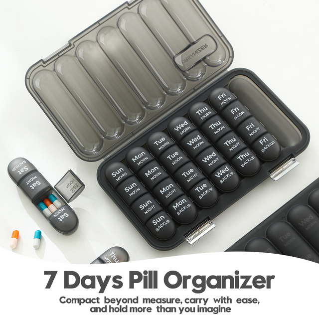 Large Capacity 28 Compartments Weekly Pill Box Portable 7 Day Medicine Dispenser With Individual Grids for Vitamins Medication