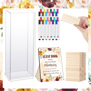 Ensemble personnalisé de livre d'or de mariage, marqueurs en blocs de bois, boîte de présentation, décoration de table de fête - Product Image 6