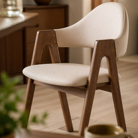 Chaise de salle à manger moderne en cuir PU avec cadre en bois d'hévéa, chaise d'appoint en bois avec accoudoirs pour la maison, le restaurant et la cuisine