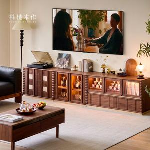 Pusu Furniture Vintage Style Floor <b>Standing</b> <b>Tv</b> Cabinet Black Walnut Solid Wood Combination Cabinet For Living Room Display - Product Image 1