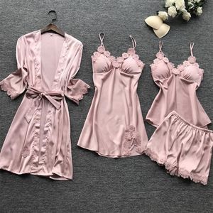 ชุดนอนผ้าไหมเทียมสไตล์ยุโรปและอเมริกาแบบใหม่ขายส่ง สีดำ ชุดสี่ชิ้น ทันสมัยและสวมใส่สบาย - Product Image 1