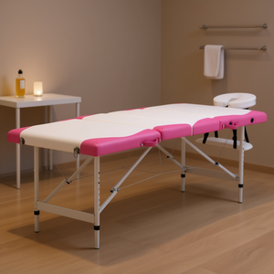 Aluminum <b>Foldable</b> Massage <b>Table</b> White Pink Color Built In Headrest Salon Furniture - Product Image 2