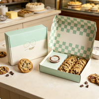 Boîte à biscuits bleue personnalisée avec logo imprimé recto-verso, de qualité alimentaire, pour la pâtisserie et les collations, avec compartiment pour sauce.