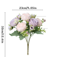 Bouquet de 5 têtes de fleurs artificielles réalistes en soie (rose persane, pivoine, ranunculus) pour décoration de mariage et arrangement floral de table de salon