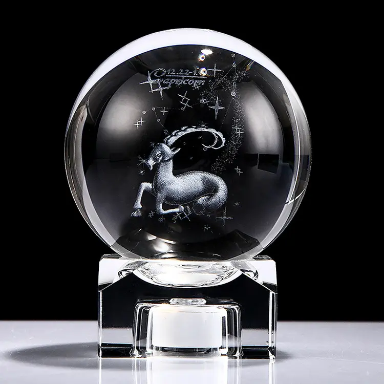 Younuo Capricorn 60mm 3D Laser boule de cristal presse-papier Figurine décoration artistique pour la maison artisanat