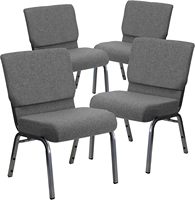 Chaise de salle à manger empilable en tissu gris de qualité commerciale, durable et personnalisable, pour église, avec revêtement en tissu noir – Vente en gros