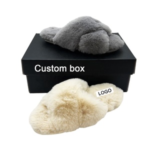 Caja PERSONALIZADA Suela gruesa Acogedora Moda al aire libre Interior Cómodo Acogedor Lujo Interior Piel sintética Felpa Casa Zapatillas mullidas para mujeres - Product Image 1