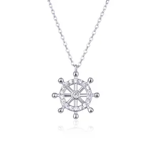 "2023 Waterproof Sterling 925 Jewelry Chain Compass Marine Rudder Pendant Delicate Charm Women Silver Necklace"