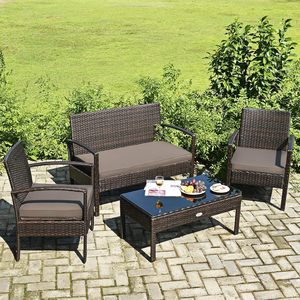 Ensemble <span class=keywords><strong>de</strong></span> meubles en rotin PE résistant aux intempéries, 4 pièces, ensemble <span class=keywords><strong>de</strong></span> conversation pour patio, canapé en rotin brun avec coussins, <span class=keywords><strong>table</strong></span> en verre pour <span class=keywords><strong>jardin</strong></span> - Product Image 3