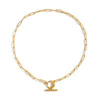 Collier tendance pour femme en acier inoxydable plaqué or 18 carats avec chaîne à maillons longue et fermoir à bascule OT