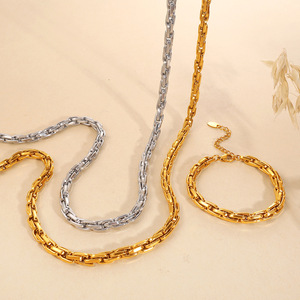 European American Hip Hop Chunky Chain Jewelry <b>Set</b> Zinc Alloy Unisex Party Fashion <b>Bracelet</b> Necklace Geometry Design - Product Image 1