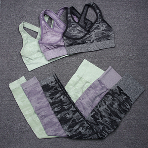 Seamless Activewear Plus Size Fitness Sets Sport Bra+High Waist <strong>Leggings</strong>+<strong>Crop</strong> Top 3PCS Camouflage Long Sleeve Workout Set - Product Image 4