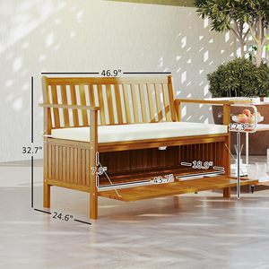 Acacia Outdoor <strong>Bench</strong> <strong>with</strong> <strong>Storage</strong> Box,28 Gallon Outdoor <strong>Storage</strong> <strong>Bench</strong>,Acacia <strong>Wood</strong> <strong>Garden</strong> Seat <strong>with</strong> Cushion for Park - Product Image 2