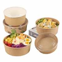 Bol à salade jetable en papier kraft à paroi simple avec couvercle en PET, qualité alimentaire et étanche