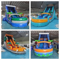 Toboggan aquatique gonflable tropical de 15 pieds, toboggan gonflable avec piscine, toboggan palmier