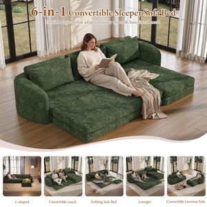 Divano Componibile Senza Struttura con Braccioli Curvi, Convertibile 6 in 1, Divano <span class=keywords><strong>Letto</strong></span> Pieghevole in Ciniglia per Soggiorno - Product Image 6