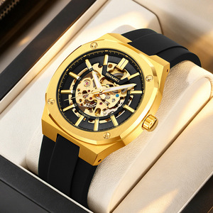 Reloj de pulsera mecánico totalmente automático con caja abierta y transparente, correa de silicona, resistente al agua para hombre - Product Image 6