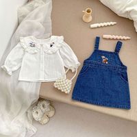 Nouvelle Robe en Jean sans Manches pour Filles, Broderie Cartoon, Ensemble 2 Pièces, Vêtements Tendance pour Enfants