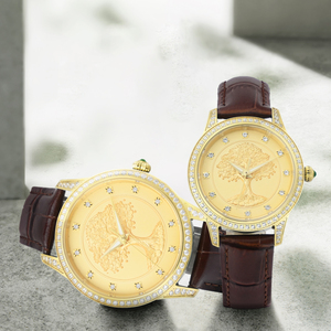 3D Dial Design <b>Couple</b> Jade <b>Watch</b> for Men and Women Leather Strap Luxury Gold Automatic Mechanical Diamond Jewelry <b>Watch</b> - Product Image 6