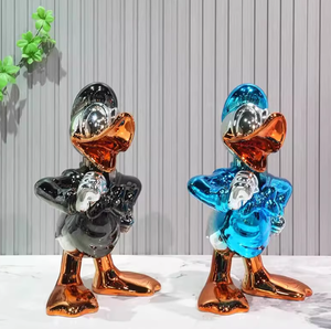 Nieuwkomer Donald <span class=keywords><strong>Duck</strong></span> Animatronic Figuren Galvaniseren Hars Sculpturen Chromen Afwerking Glasvezel Cartoon Candy Eenden Beelden - Product Image 6
